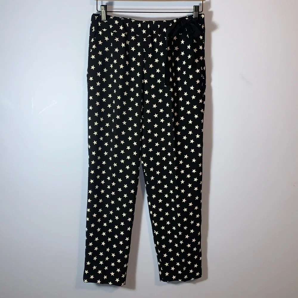 J. Crew tie waist Black and White Star Pattern cropped Pants size 8